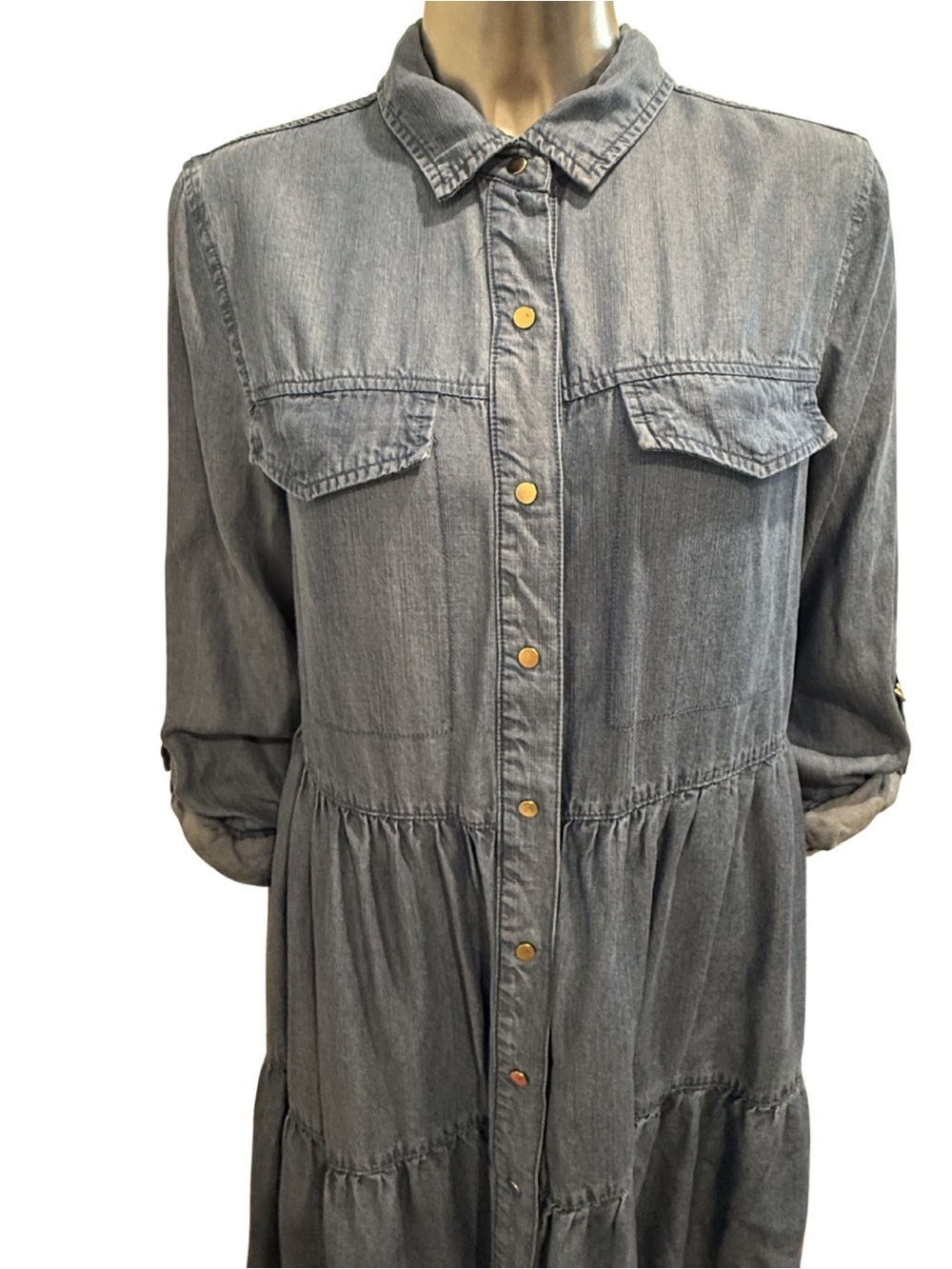 Tribal Jeans Lyocell Chambray Tiered Shirt Dress P/S Small - Picture 5 of 7